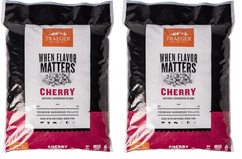 Traeger Grills Cherry 100% All-Natural Wood Pellets for Smokers and Pellet Grills, BBQ, Bake, Roast, 18 lb. Bag (Pack of 2)