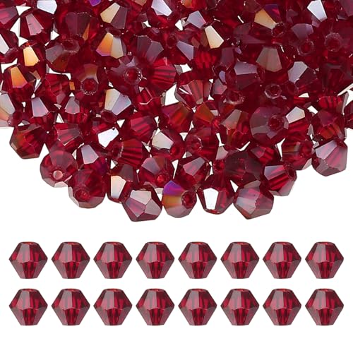 PATIKIL 200 piezas de cuentas de cristal bicono de 6 mm, cuentas de cristal facetadas sueltas para hacer joyas, pulseras, collares, pendientes, móviles y manualidades, color rojo claro