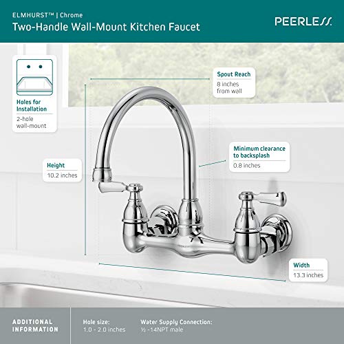 Peerless P2765Lf Elmhurst Two-Handle Kitchen Faucet Wall-Mount, Chrome #TOP2