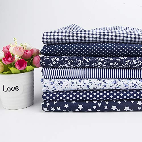 Image of 7Pcs 20 inch x 20 inch Cotton Fabric DIY Making Supplies Quilting Patchwork Fabric Fat Quarter Bundles DIY for Quilting Cotton Patchwork Cushions (Navy Blue, 20 inch x 20 inch)