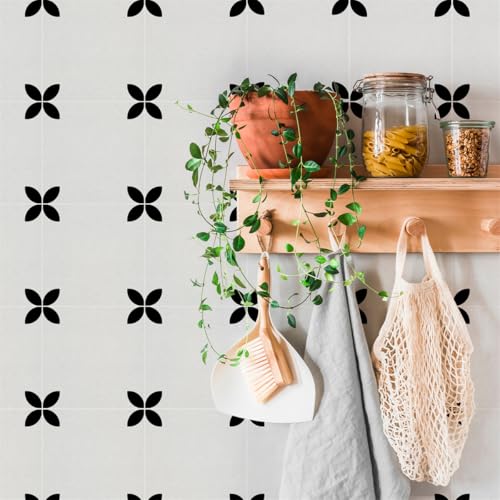 Azulejos Adhesivos Cocina 20x20 cm Negro Blanca Minimalismo Suelo Vinilo Autoadhesivo Impermeable Baldosas Adhesivas Pared Muebles Decorativos Quitar y Pegar Vinilos Baño Azulejos (10 Piezas)