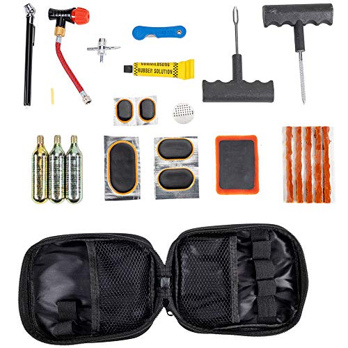 Image of Pit Posse PP3167 Motorcycle Tire Repair Kit with Co2 Inflator and Cartridges for Tube and Tubeless Tires, Emergency Roadside Kit, Flat Tire Accessories for Easy Repair