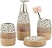 Accessori per Il Bagno Set da 4 Pezzi Verde e Beige Bagno in Ceramica Set con Dispenser di Sapone Distributore di spazzolino da Denti in Vetro e portasapone Beige-Beige Amazing