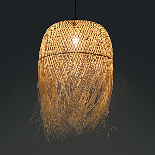 Miniatura 3 de CraftThink Lámpara colgante LED, lámpara colgante de ratán entrecruzado, colgante de cúpula rústica, 1 bombilla beige, lámpara colgante de techo con