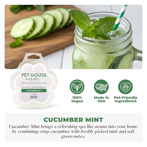 Image of One Fur All Pet House Spring and Summer Wax Melts for Pet Odor, Natural, Plant Based Soy Wax Melts, Long Lasting Fragrance for Fresh Smelling Homes, Cucumber Mint
