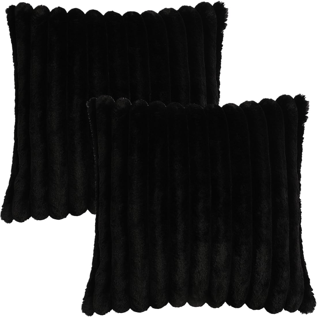 Tennove Cushion Covers 60x60cm Soft Faux Fur Plush Cushion Pillowcase Decorative Striped Fluffy Throw Pillow Covers Pack of 2 for Home Sofa Bedroom Decor, Black