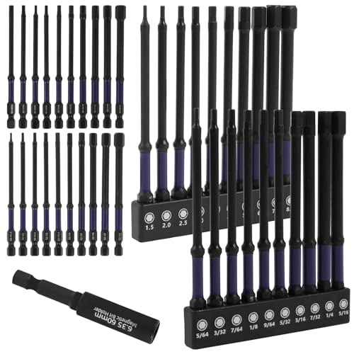 21Pcs Impact Hex Head Allen Wrench Drill Bit Set, Metric & SAE Sizes, Magnetic Tips, Quick Release, S2 Alloy Steel, Purple, Wrench Set