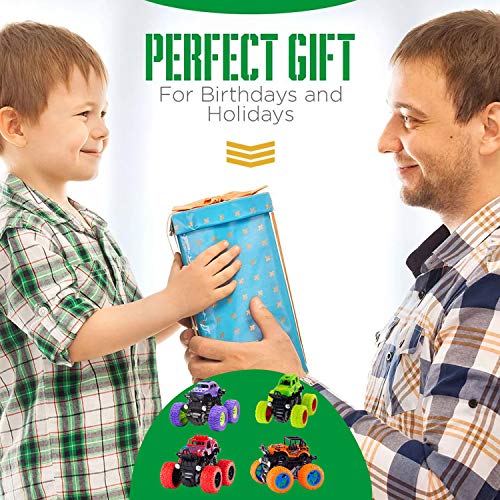 4 Pack Monster Truck Toys - Friction Powered Push and Go Toy Cars, Inertia Car Toy Set Stunt Toy Vehicles, Birthday Party Supplies for Boys and Girls - Thumbnail 7