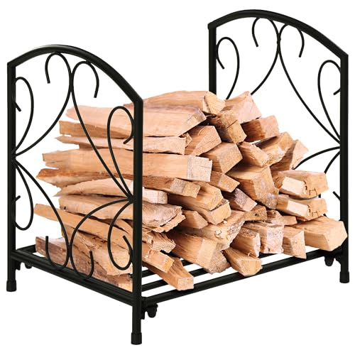 Outsunny Estante para Leña 39,5x31,5x39,5 cm Soporte para Leña Metálico Leñero Interior y Exterior con Rejilla y Base Elevada Diseño Vintage Carga Máx. 50 kg Negro