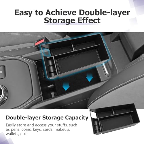 Image of LUWU 2024 Mustang Mach E Center Console Organizer for 2021-2024 Ford Mustang Mach E Select /Premium /GT Accessories Armrest Console Storage Box Glove Organizer Tray ABS Material (Black)