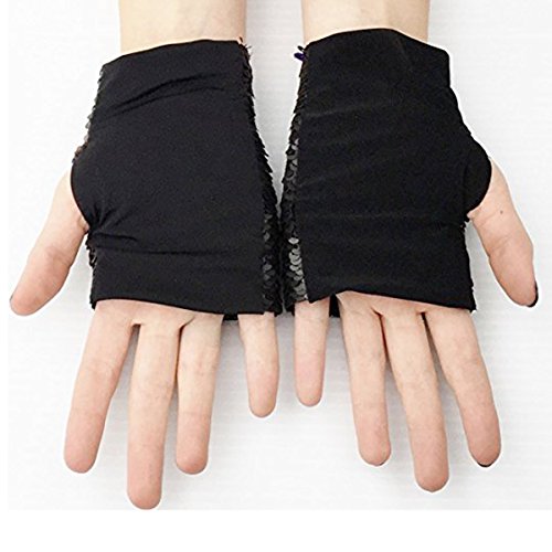 Sequin Gloves,Reversible Mermaid Fingerless Gloves Dance Party Favor Bracelet (Black-Green) #TOP3