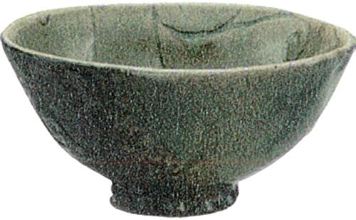 Rice Bowl: Ash Glaze Handmade Arabesque Crest Bowl SN-140NB