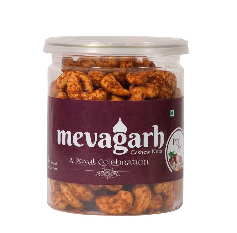 Mevagarh Peri Peri Flavoured Cashews Nuts (200g X1) | Salted, Non Fried, Oil Free, Crunchy Kaju Snack | Cashew Nuts | Premium Spicy Flavoured Nuts | Whole cashews | Whole Crunchy Cashew (Masala Kaju)