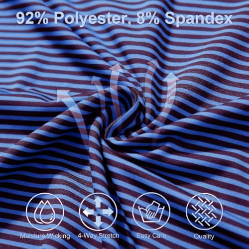 Image of Mens Golf Shirt Moisture Wicking Dry Fit Performance Sport Short Sleeve Striped Golf Polo Shirts for Men
