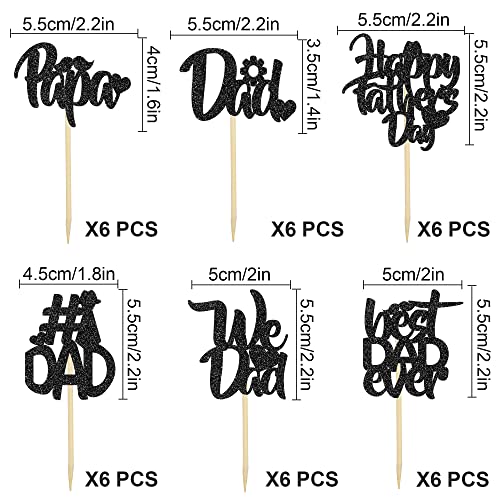 36 Pcs Father's Day Cupcake Toppers, Black Glitter Happy Father's Day Cupcake Decorations Cake Toppers Food Picks For Father's Birthday Party Supplies #TOP5