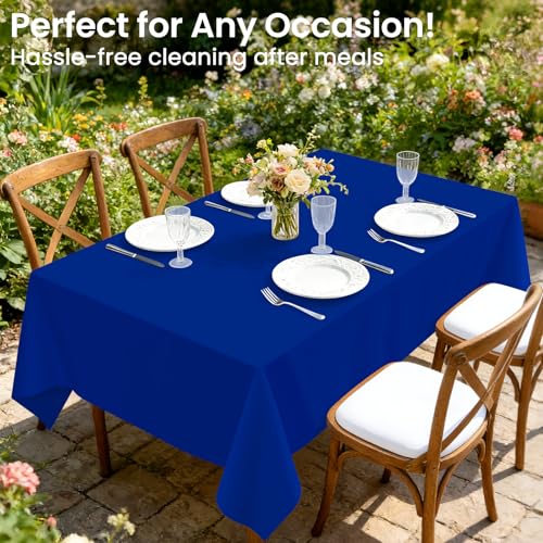 Image of LANLISA 4 Pack Navy Blue Plastic Tablecloth, 54 x 108 Inch Rectangle Table Cloth Disposable, Patriotic Decorations, Veterans Day Tablecloths, Plastic Cover