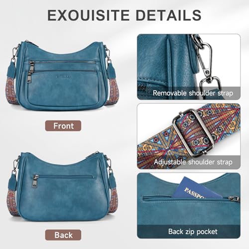 Image of KITEVIUN Crossbody Bags for Women Leather Purse Trendy Multi Pocket Shoulder Handbags with Adjustable Guitar Strap