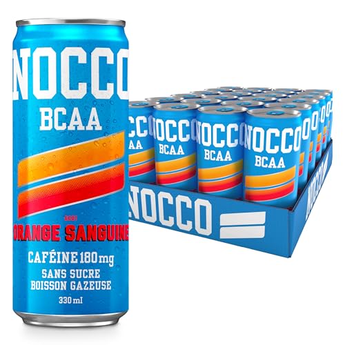 NOCCO Boisson énergissante goût Orange sanguine, 180 mg caféine 24x330ml Boissons énergétiques, Sans Sucre BCAA (Blood Orange Del Sol)