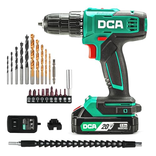 DCA Cordless Drill Set, 354 in-lbs Torque, 3/8' Keyless Chuck, Electric Power Drill with 2.0Ah...