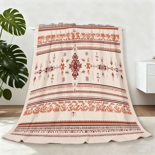 Manta franela de 127 x 152 cm, color beige manta suave y cálida para cama o sofá salón – Tradicional Tribal Minimalista Rúnica estampada antipilling Plaid para niñas y niños