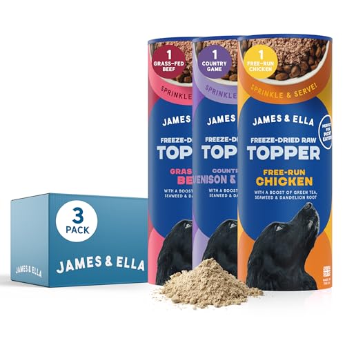 James & Ella Freeze-Dried Raw Dog Food Topper (3 x 50g) 1 Tube of Each Flavour, Chicken, Beef & Game ❘ Freeze-Dried to Seal in Nutrients, Packed with Essential Oils & Minerals, Grain & Gluten Free