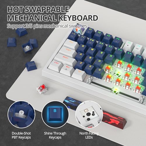 Image of 75% Mechanical Gaming Keyboard, Hot Swappable RGB Backlit Custom Keyboard with Knob, Gasket Mount USB Wired, 82 Keys White Blue Linear Red Switch (82 White Blue)