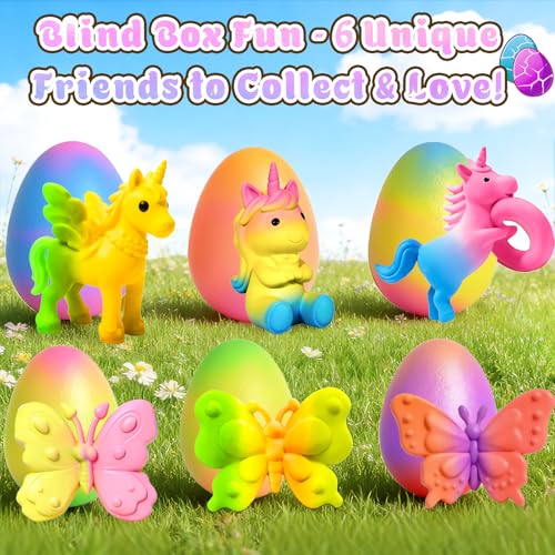Image of MOMUSE Hatching Unicorn Eggs for Kids 6PCS, Rainbow Surprise Magical Eggs | Mini Unicorns & Butterflies & Reusable Charm Pouches, Blind Box Craft Kits for Girls 3 4 5 6 7 8, Easter Birthday Gifts