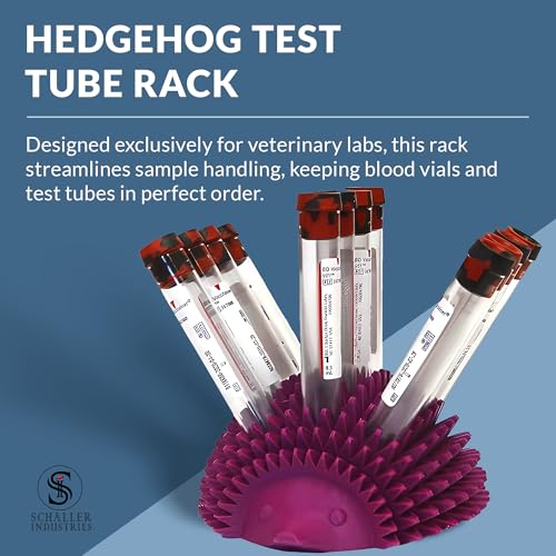 Image of S I Schaller Industries Hedgehog Test Tube Holder, 13mm - Veterinary Blood Test Tube Rack, Holds 12 Vials, Compact Fun Design Organizer for Veterinary and Research Lab Use - Grape