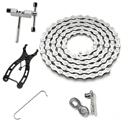 CUEQQY Bike Chain 6/7/8 Speed 122 Links with Complete Tool Kit - Bicycle Replacement Set Includes...