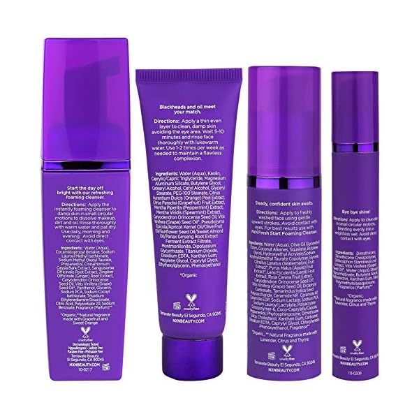 NxN Oil Control System - Set with Kaolin Clay Face Mask, Mattifying Primer, Cleansing Face Wash, & Daily Moisturizer - Oily Skin Sebum Control Kit for Men & Women