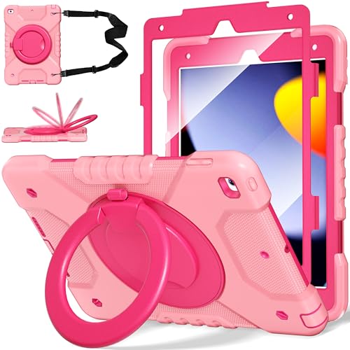 Entruder Case for iPad 9th/8th/7th Generation 10.2 inch, Shockproof Cover with Screen Protector/360° Rotate Stand/Pencil Holder/Shoulder Strap, Kids...