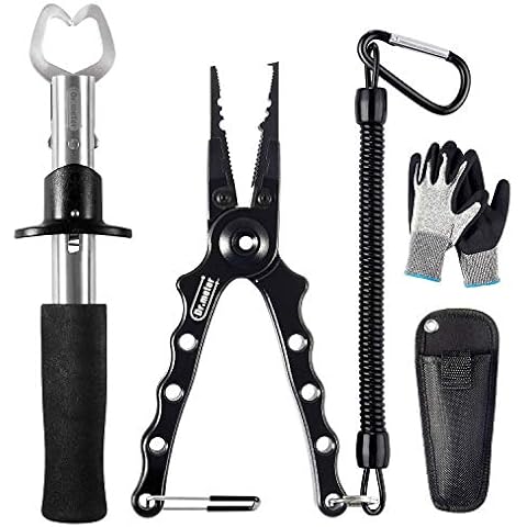 Dr.meter Angelzange Fischgriff-Werkzeuge, Edelstahl Angeln Zangen, 3 Stück Angel Werkzeug Set, Fisch Zange - Fisch Greifer - Angeln Handschuhe für die Handhabung mit Fisch Cover