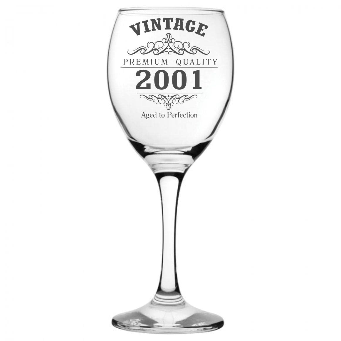 LapalDimension Vintage 2001 Engraved 240ml Stemmed Wine Glass. Premium Quality Aged to Perfection 21 Years Old, 21st Birthday Present Gift. Milestone Birthday