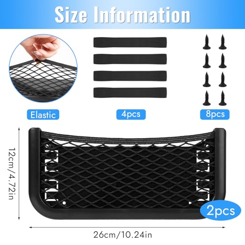 Auto Aufbewahrungsnetz, 2 Stück Selbstklebendes Netztasche Auto, Elastisch Ablagenetz mit Gummiband und Schraube, Kofferraum Netztasche Gepäcknetz 26 x 12cm für Wohnmobil, Boote, Zuhause