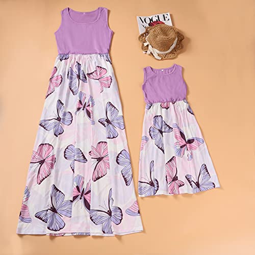 Mommy and Me Family Outfits, Stripe Stitching Dress,Summer Matching Maxi Dress with Pocket for Mother's Day3