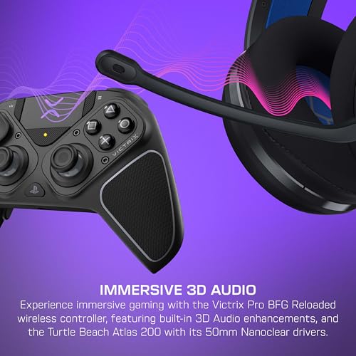 Image of Bundle of Turtle Beach Atlas 200 Wired Gaming Headset Officially Licensed for PS5 & PS4 - Black + Victrix Pro BFG Reloaded Wireless Gaming Controller Officially Licensed for PS5, PS4, PC