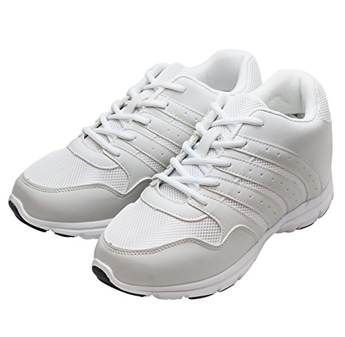 CALTO Men's Invisible Height Increasing Elevator Shoes - White Leather/Mesh Lace-up Lightweight Sporty Trainer Sneakers - 3.2 Inches Taller - G8818 - Size 9 D(M) US3