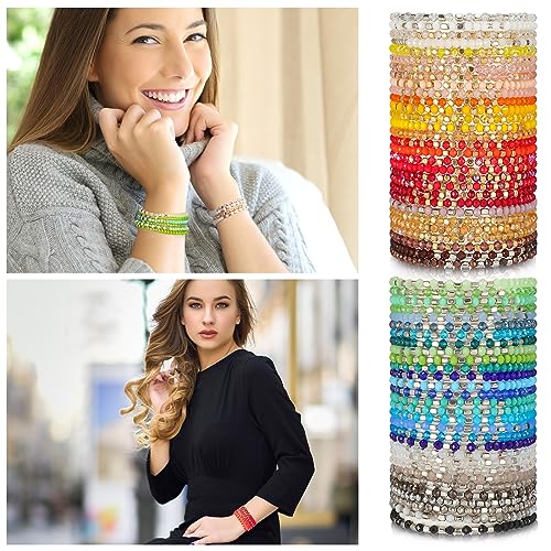 Kigeli 60 Pcs Bohemian Beaded Bracelets Stackable Multi Layer Statement Sparkly Bulk Boho Crystal Stretchy Bracelet Set for Women Jewelry Gifts4