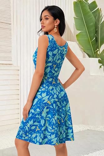 Image of HUHOT Womens Sleeveless V Neck Dress with Pocket Summer Beach Midi Flared Tank Dress