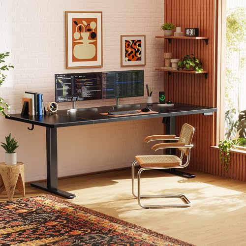 Image of Huuger 71 X 30 Inch Electric Standing Desk with Power Outlets and USB-C Port, Height Adjustable Desk, Sit Stand Desk for Home Office, Computer & Gaming Desk with 4 Presets, Stable Steel Frame, Black