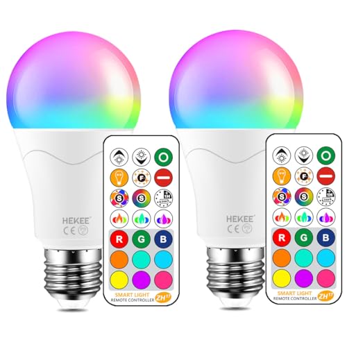 HEKEE LED�d�� �������a26mm �����F 5700K, 100�`���� 1200LM �����R�� �ύX�d�� RGB + E26 (2�Z�b�g)