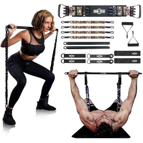 INNSTAR Portable Gym Kit Resistance Bands Bar Exercise Bands Set for Home Gym Power Lifting Resistance Training Full Body Workout Cover