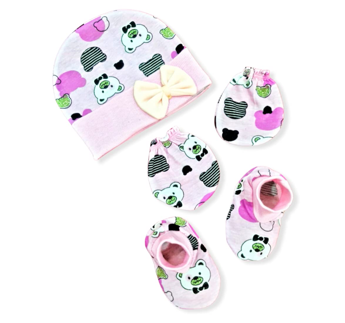 BRANDONN Newborn Baby's Cotton Cap Mitten Bootie Set 0-6 Months, Pack of 1 (0-6 Months)