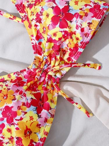 Girl's 2 Piece Bikini Set Floral Swimsuit Ruched Triangle Bikini High Waisted Bathing Suit Beachwear3