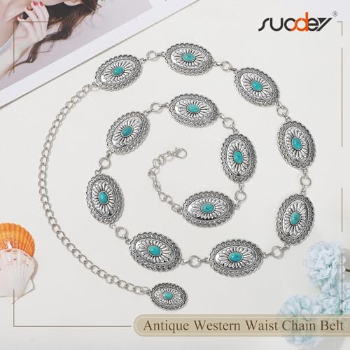 SUOSDEY Women Metal Waist Chain Belt Concho Western Cowgirls Country Belt for Jeans Dress3
