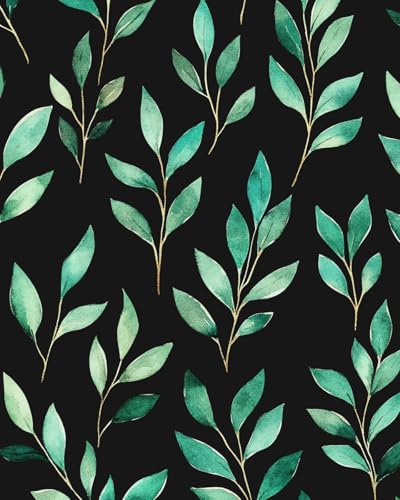 Fvlow Black Green Leaf Peel and Stick Wallpaper 17.4" x 118"