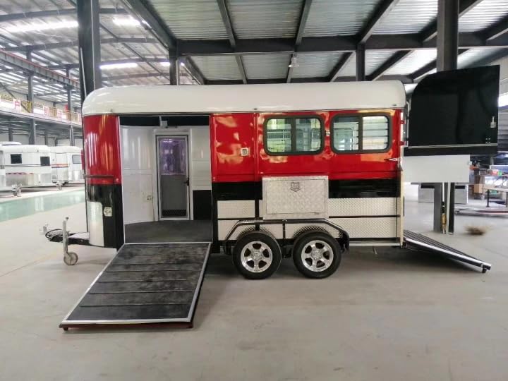 2 Horse Straight Cargo Float, Standard Travel Trailer for Transporting Large Animals or Pets, Dual Axle 4 195R15 Alloy Wheels, Electric Brake System Deluxe Door