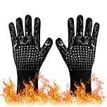 Oven Gloves Extreme Heat Resistant Hand Protection Grill Gloves Non-Slip Silicone Barbecue Gloves 800℃/ 1472℉ Fit for Kitchen Cooking Baking Welding Cutting Waterproof Fireproof Oil Resistant(Black)