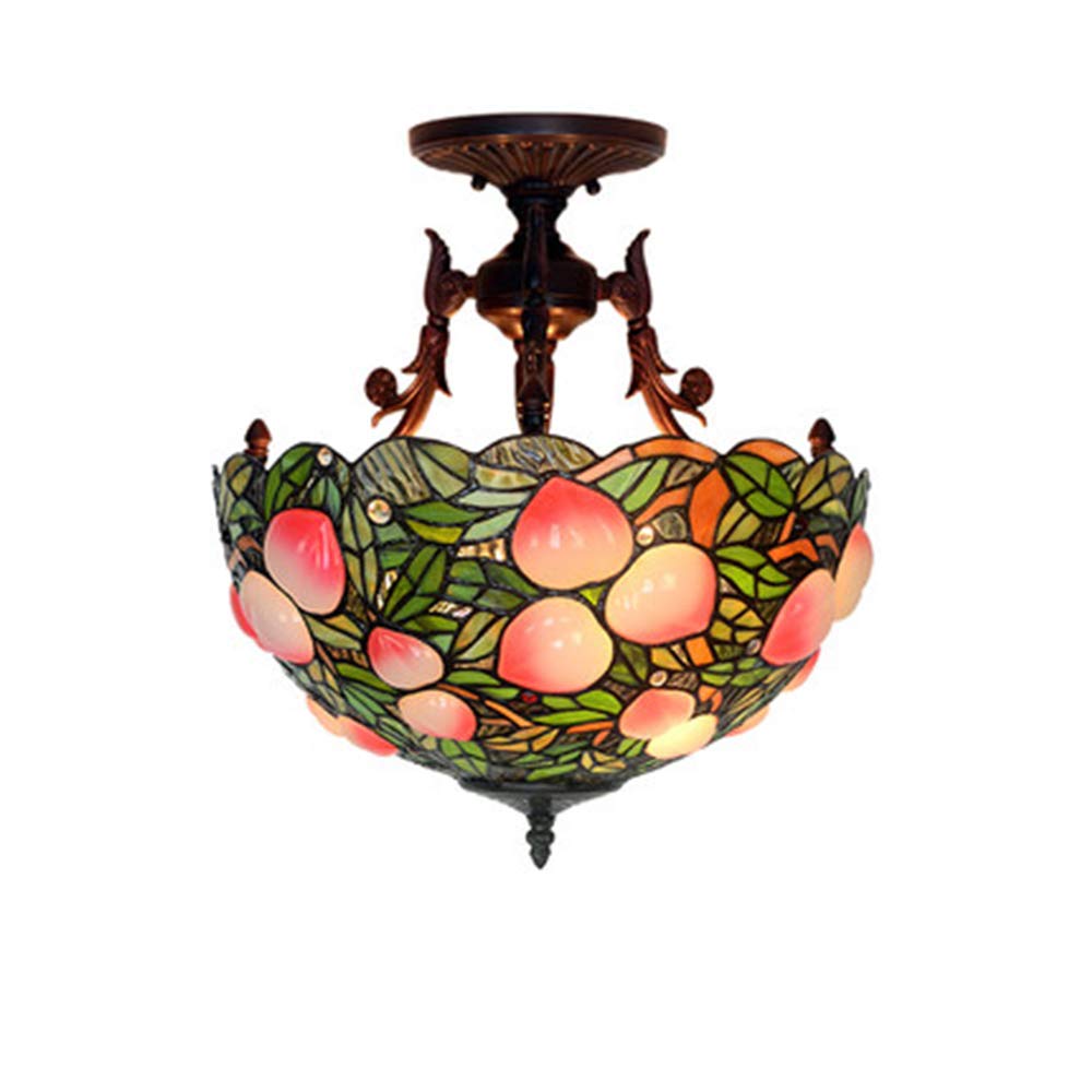 CUIX Tiffany Style Ceiling Light, Peach Pattern Glass Lampshade Pendant Lights for Living Room Bedroom Hotel Dining Room Kids Room Art Decoration Hanging Light,12inch