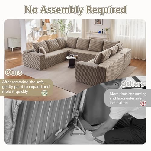 Image of Sectional Cloud Couch for Living Room, Big Comfy Corduroy Couches Set with Fluffy Memory Foam, Modular Floor Deep-Seat Sofa, Stupendous U Shaped Sofas with 12 Pillows, No Assembly Required, Camel